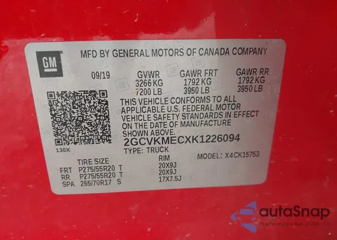 2019 Chevrolet Silverado 1500 Ld Silverado Custom из США, поврежденный, VIN 2GCVKMECXK1226094